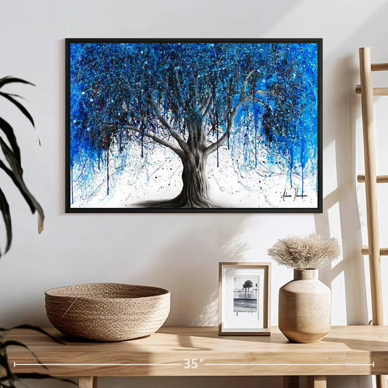 Arbre bleu au clair de lune, 25 po x 17 po, Cadre flottant noir