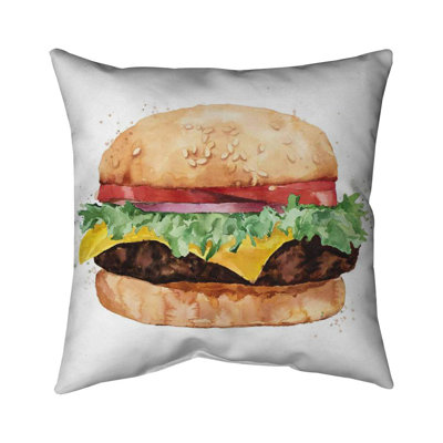 Watercolor All Dressed Cheeseburger Throw | Kitchen Red – Throw Pillow Cover Only, Double-Sided Print, Insert Not Included