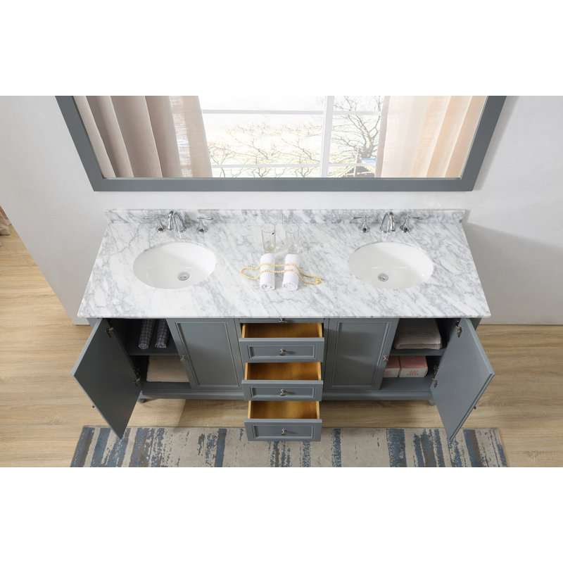 Ensemble de meuble-lavabo double 71 po Medfield, Marbre de Carrare blanc, Gris