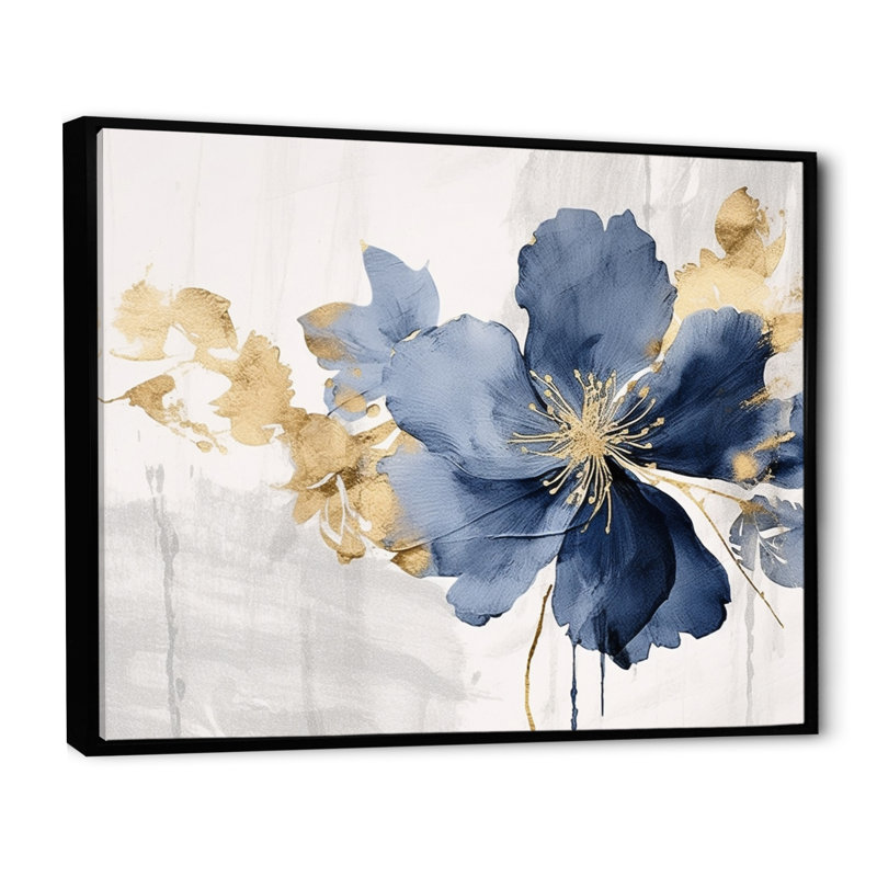 Hibiscus bleu et blanc, fleurs d'harmonie tropicale I - art mural floral, Cadre flottant noir, H 30 po x l 40 po