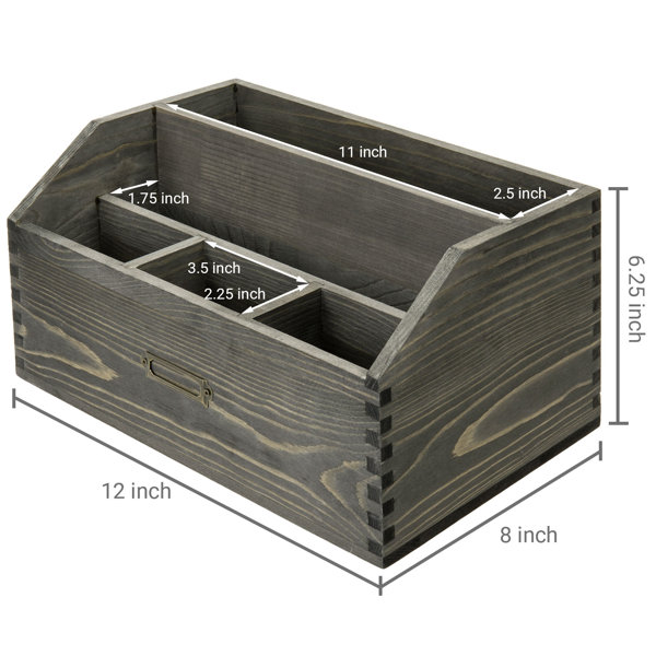 6 Compartment Gray Wood Modular Vanity Storage Box, Tabletop