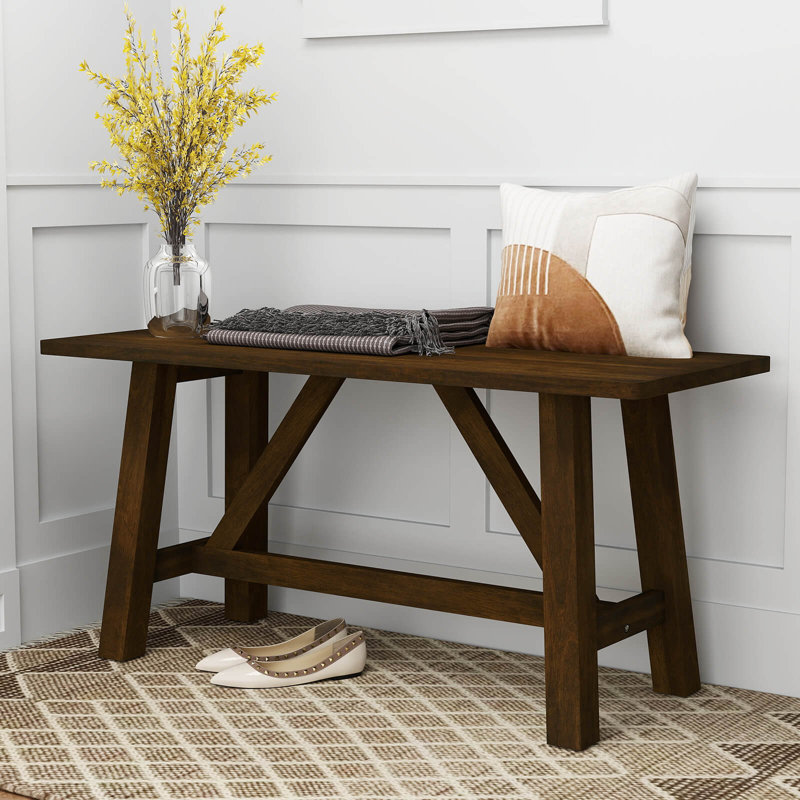 1 PCS Wooden Dining Bench Farmhouse Shoe Bench Entryway Seat with Rubber Wood Frame