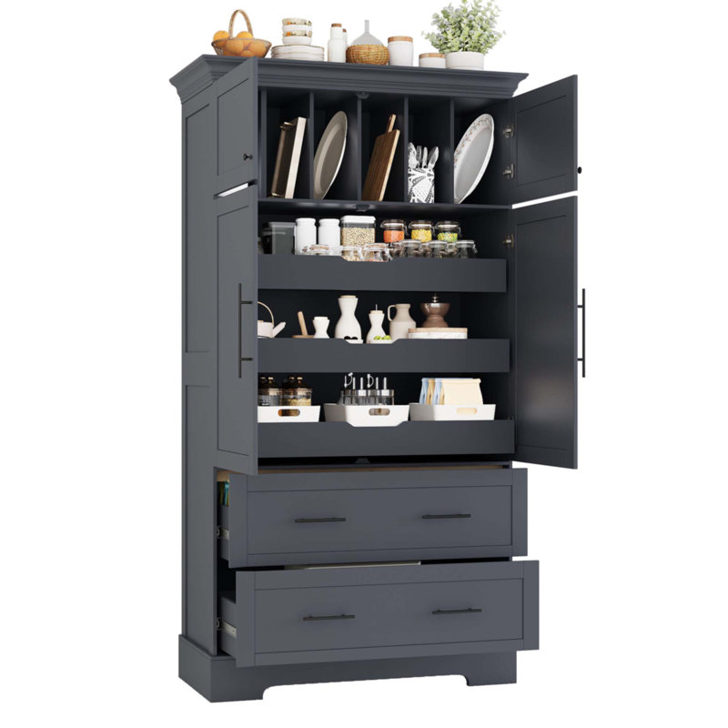 Farmhouse Freestanding 40''X18''x72.6'' Kitchen Pantry, Gray/Black