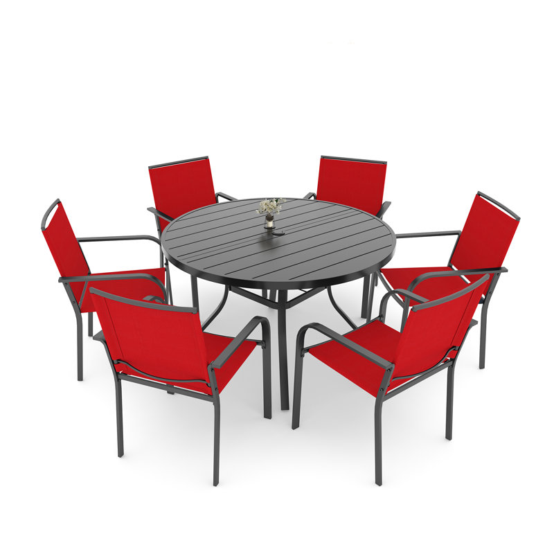 6 - Person 48" Round Patio Dining Set With Stackable Chairs, Red