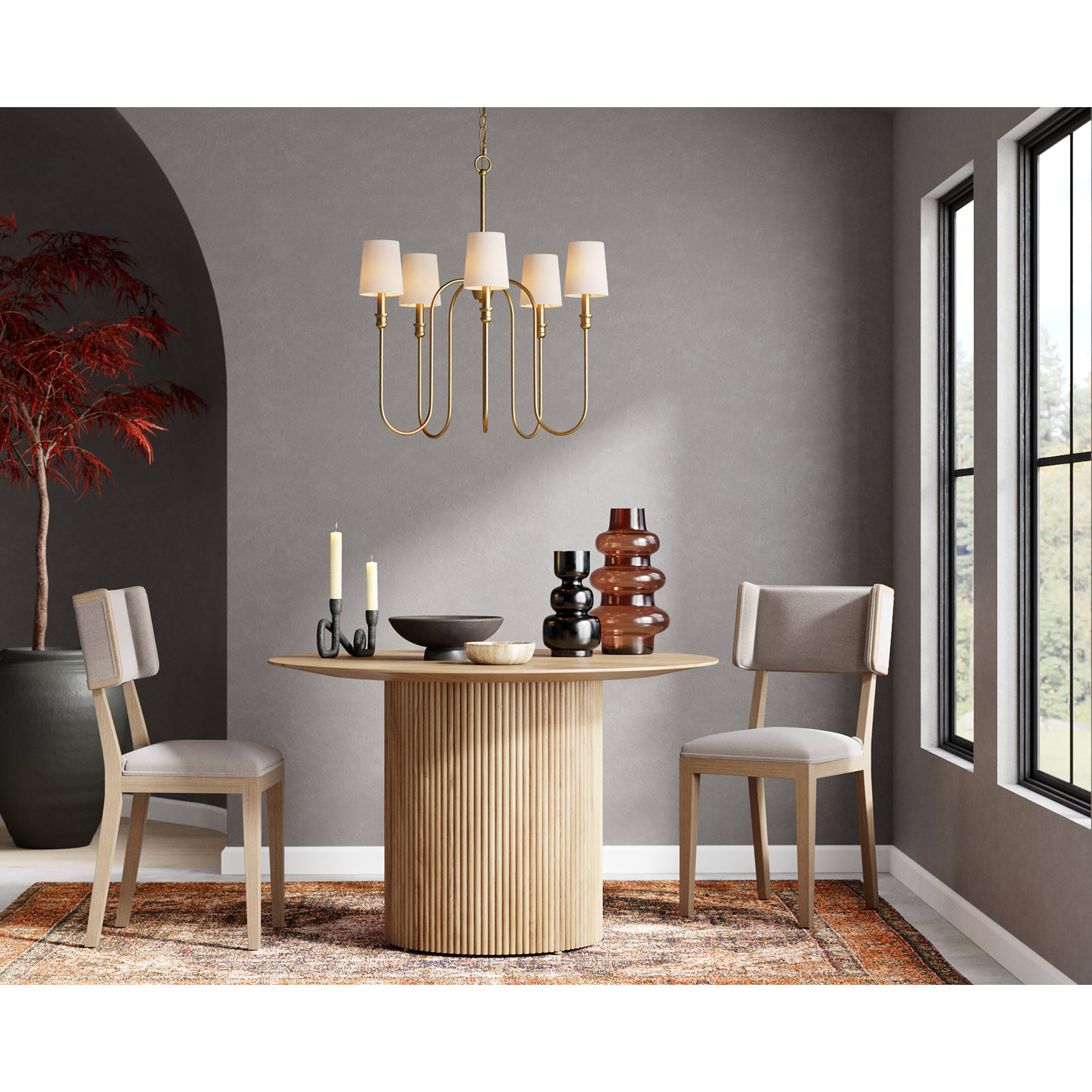Maine Linen Upholstered Solid Wood Side Chair, Light Brown
