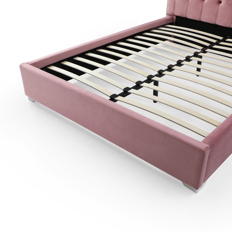 Lotman Velvet Upholstered With Silver Frame, Queen, Pink