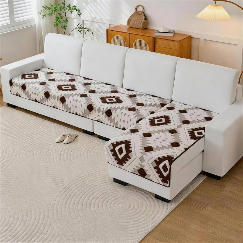 Ensemble de housse de coussin en jacquard géométrique 2 pièces, housse de protection antidérapante pour canapé en forme de L