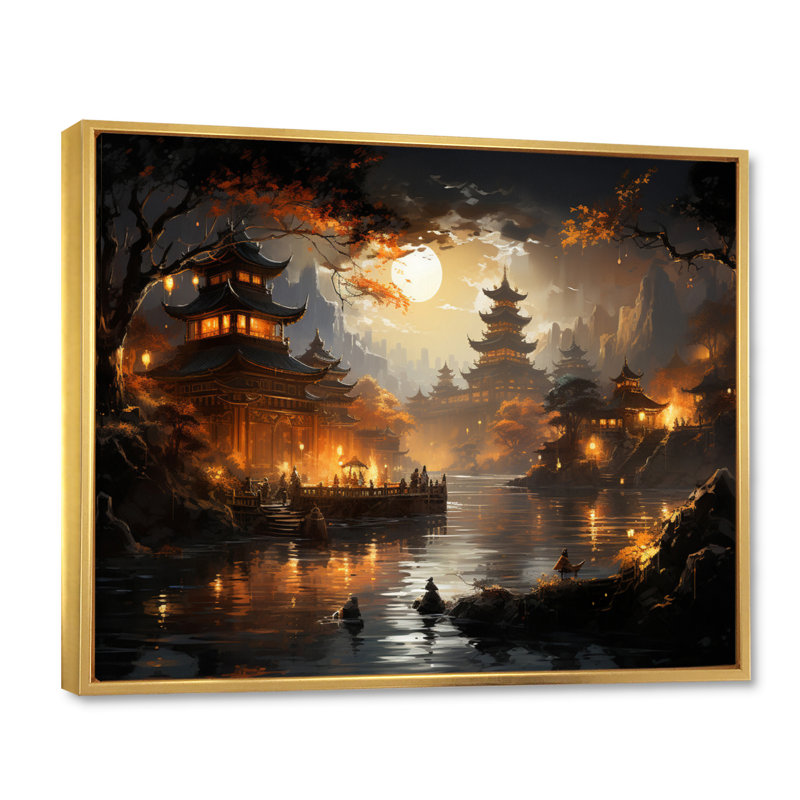 «Makala China Art Golden Temple II», reproduction d'art, H 30 po x l 40 po x P 1,5 po, Cadre flottant doré