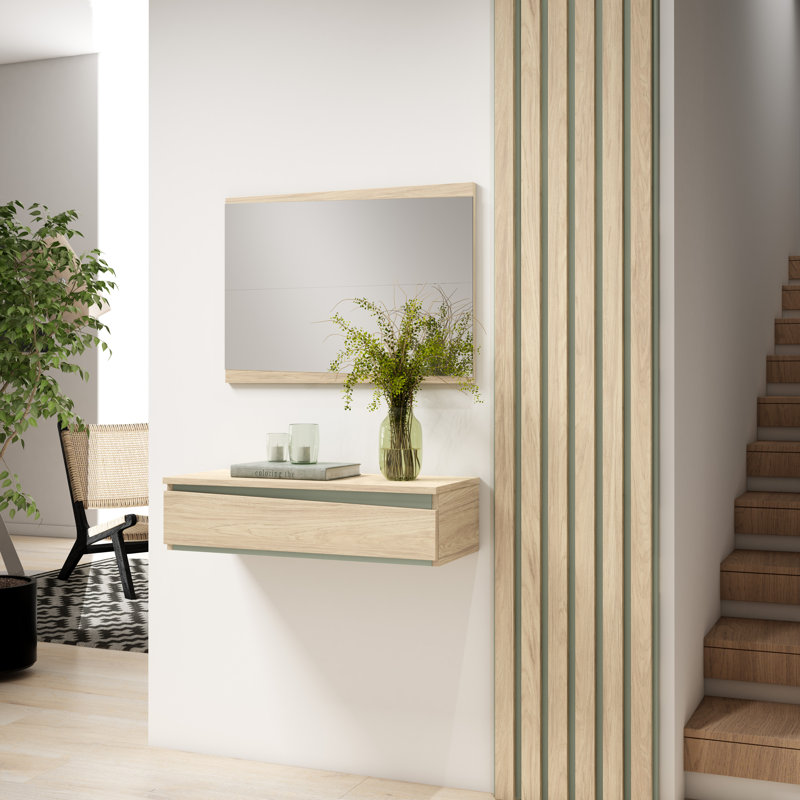 Lineberger 2 Piece Floating Shelf Set, Natural/Green