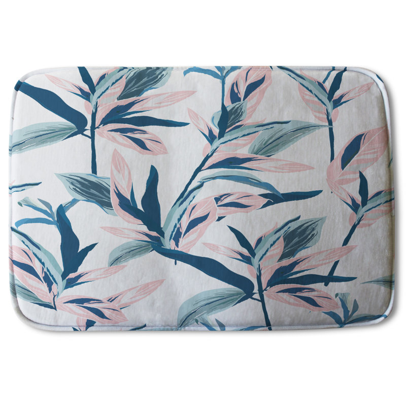 Alana Memory Foam Non-Slip Bath Rug, Pastel Paradise Leaves