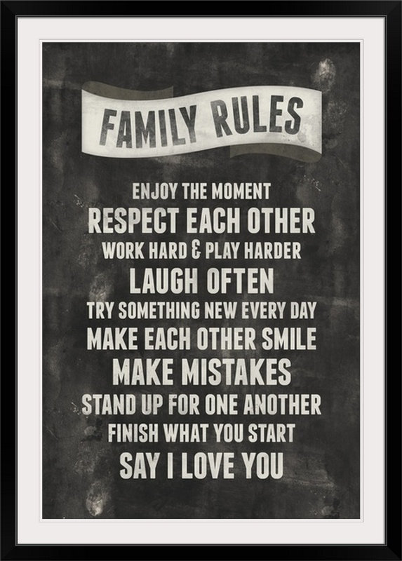 « family rules » par kate lillyson, art textuel, H 26 po x l 20 po x P 1 po, Cadre noir
