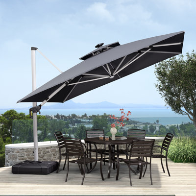 Mace 11' x 11' Square Lighted Cantilever Umbrella With Base,Gray
