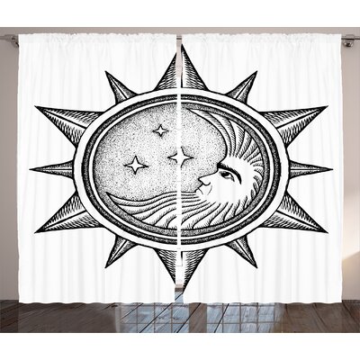 Occult Moon inside the Sun with Stars Alchemy Clandestine Esoteric Solar Crescent Art Graphic Print & Text Semi-Sheer Rod Pocket Curtain Panels -  Ambesonne, p_19342_108x84