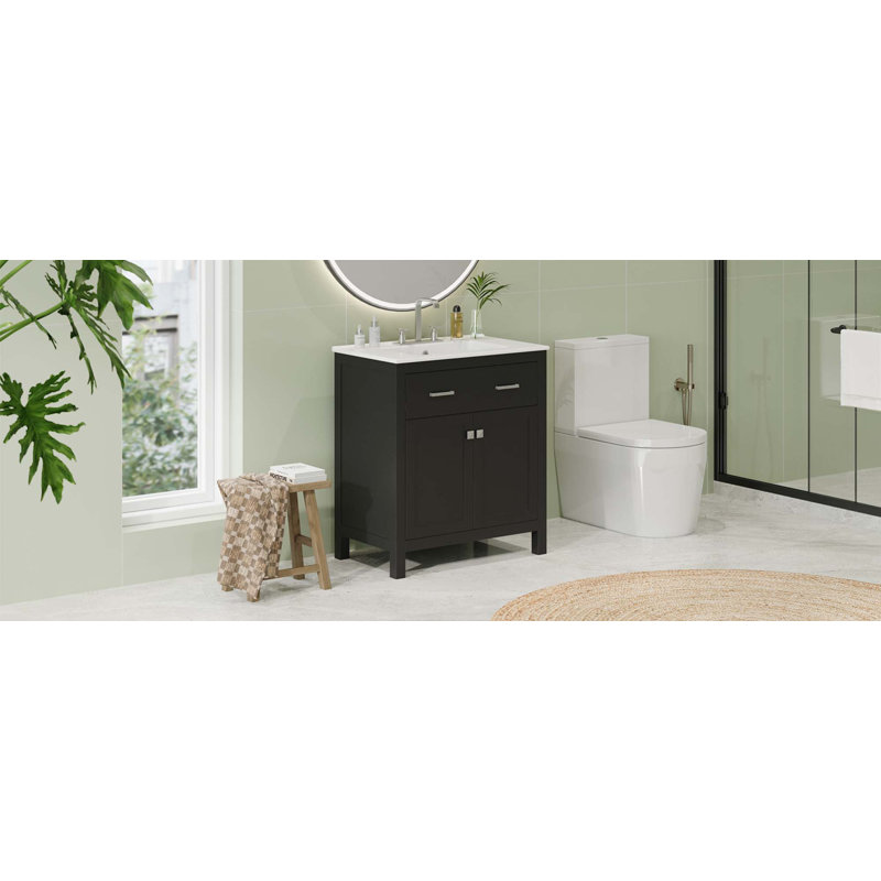Meuble-lavabo de 30 po avec lavabo en céramique, armoire de salle de bain simple moderne avec 2 portes et une tablette, portes à fermeture douce
