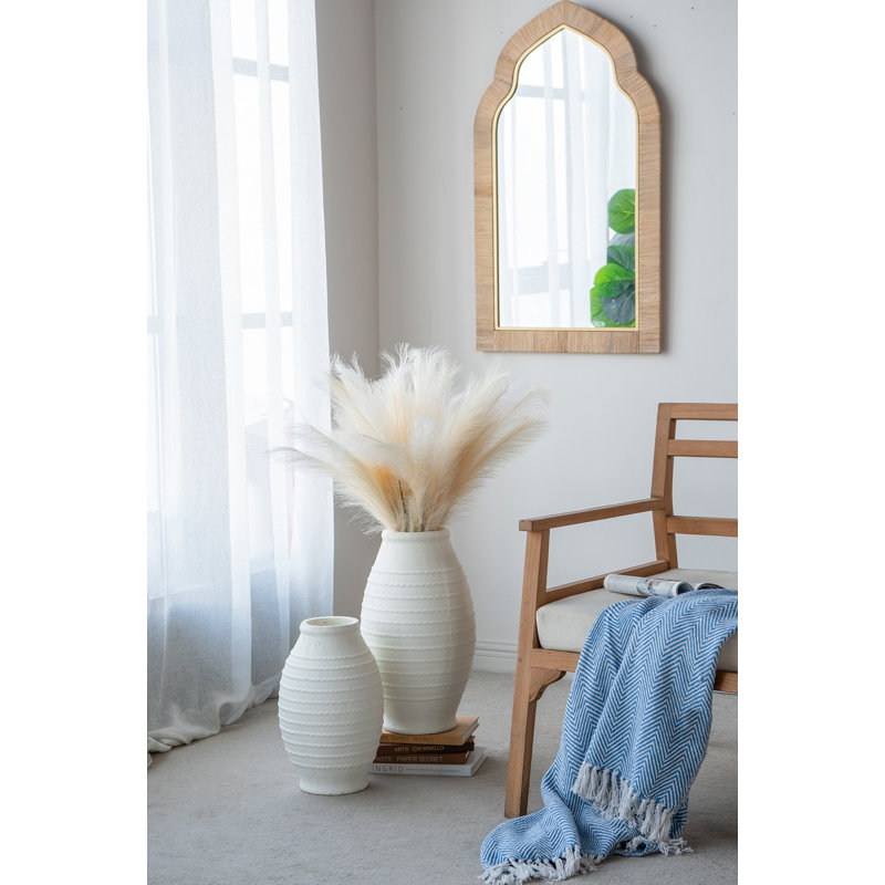 Round Terracotta Vase - Natural White Finish, 19.7" H x 11" W x 11" D