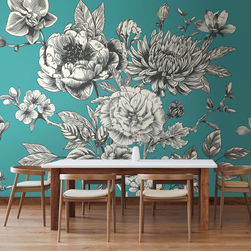 2.8m x 3.5m Smooth Wallpaper Roll, Cyan/Grey
