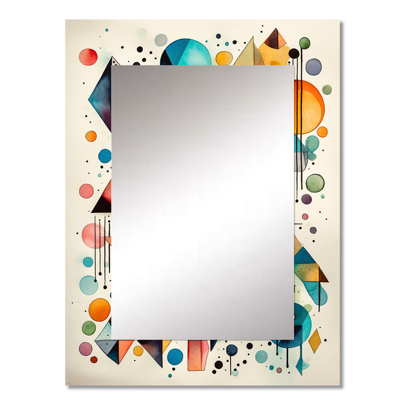 Blue And Orange Geometry Balance I - Geometric Wall Mirror, Blue Decorative Mirror, Printed Metal Art, 32" x 24"