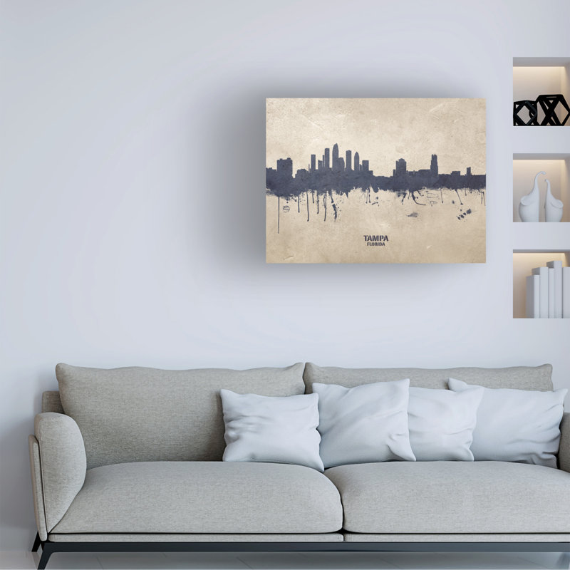 «Tampa Florida Skyline Concrete» par Michael Tompsett, impression sur toile tendue, H 14 po x l 19 po x p 2 po