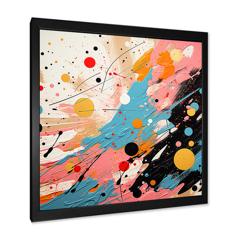 Bleu et rose abstrait Pop Fusion II - art mural Pop, Cadre simple noir, H 36 po x l 36 po x P 1,5 po