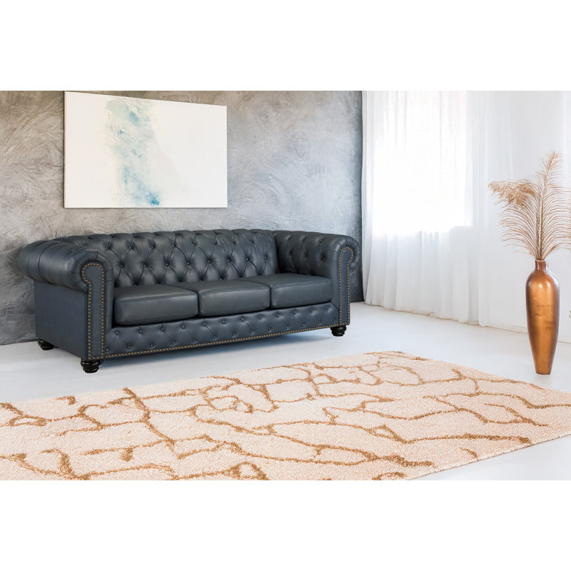 Orner 93" Leather Rolled Arm Chesterfield Sofa, Slate Leather Match