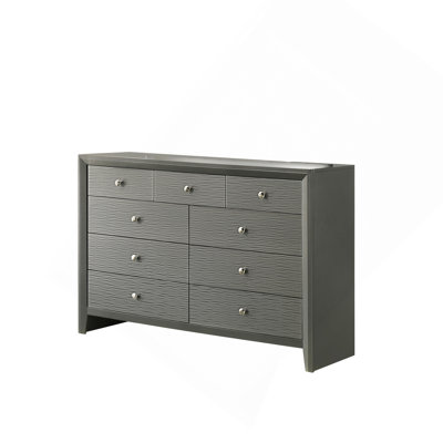 1Pc Contemporary Modern 9-Drawer Dresser Round Knobs Bedroom Living Room Wooden Furniture Gun Metal Gray Finish