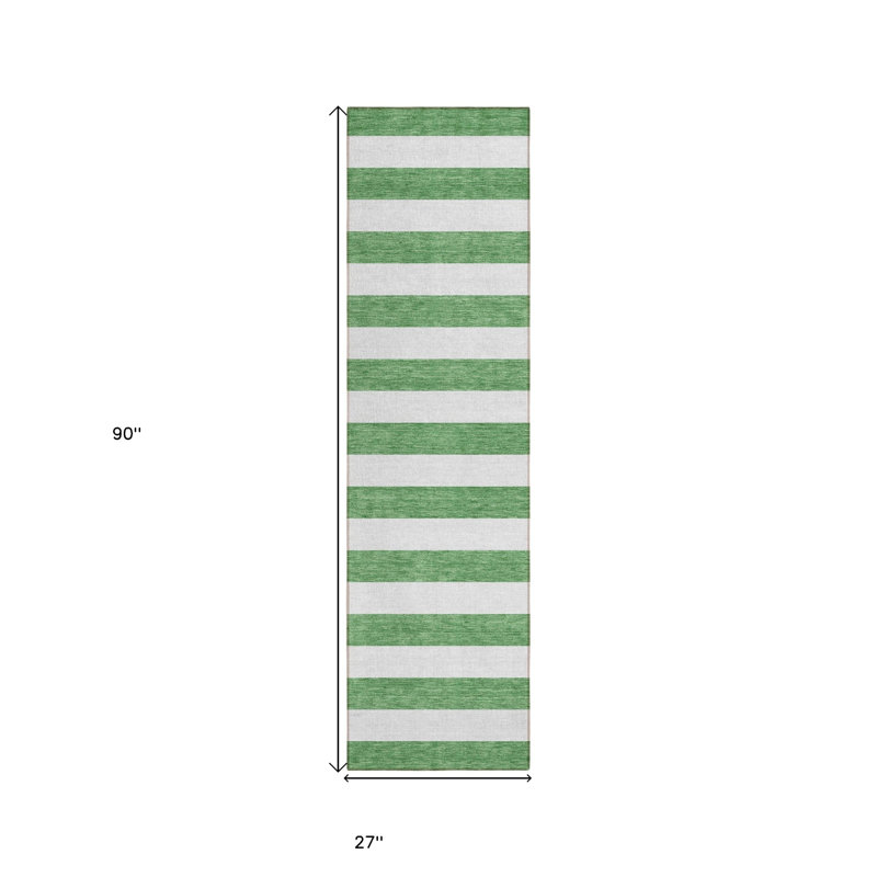 Tapis de couloir intérieur et extérieur rayé vert et blanc 2 pi x 8 pi