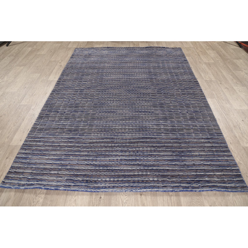 Tapis décoratif en laine bleu marocain de conception unique 5 pi 4 po x 7 pi 6 po noué à la main New Age