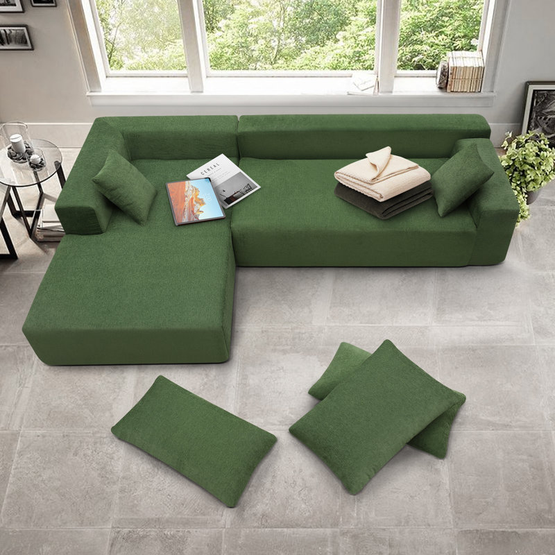 Canapé modulaire en tissu chenille 4 places, Chenille crème