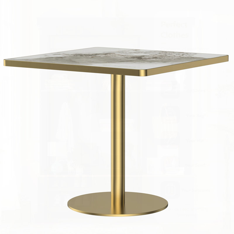 Table bistro carrée moderne avec plateau en faux marbre, assemblage facile, structure en métal robuste, parfaite pour les petits espaces