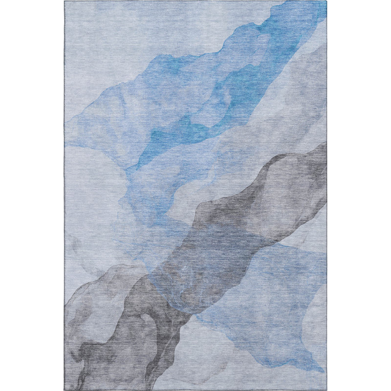 Premium Machine Washable Mayfield AMF2109 Abstract Rug, Sky, 8' x 10'