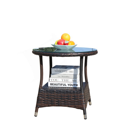 Wicker Coffee Table with Tempered Glass Top