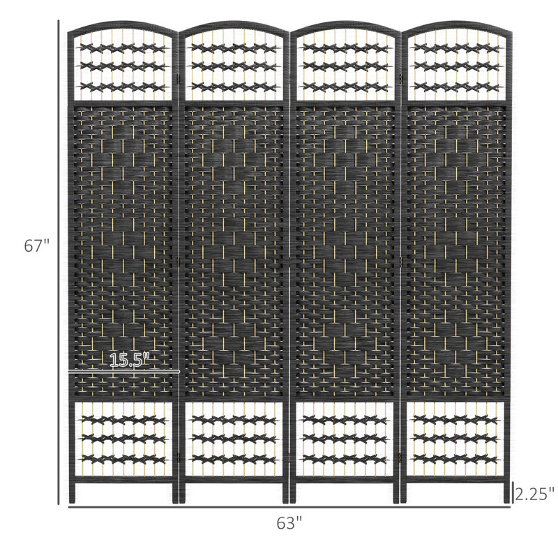 Pièce de 4 panneaux, écran d'intimité pliable, cloison en fibre noire de 5,6 pi, cloison de séparation pour le salon, la chambre à coucher, la zone artisanale, tissé à la main