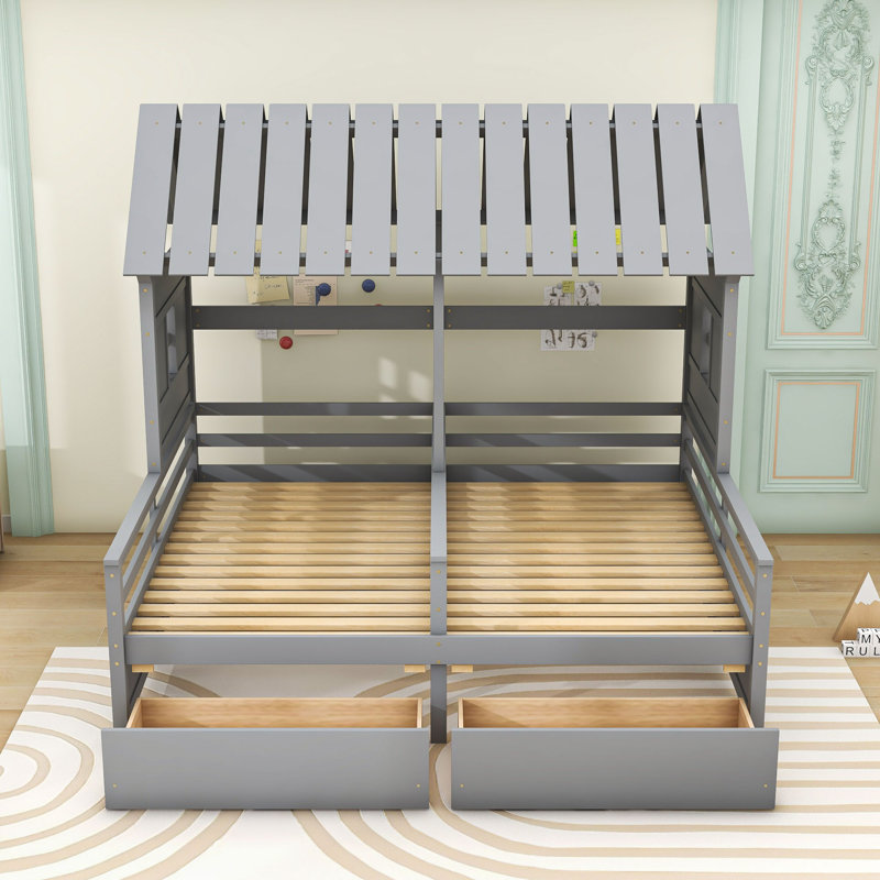 Lit simple en bois avec 2 tiroirs Campeon, gris