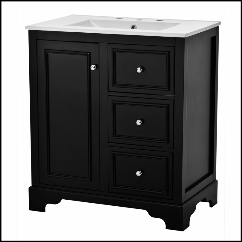 Meuble-lavabo moderne de 30 pouces avec lavabo en céramique et trois tiroirs spacieux pour une salle de bain organisée et élégante.