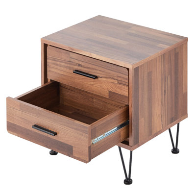 Table contemporaine en noyer 2 avec pieds en épingle stables en métal, 2 tiroirs et pieds pratiques pour la décoration intérieure