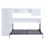 Lit escamotable simple avec bureau intégré, garde-robe, tablettes ouvertes et tiroirs de rangement, blanc