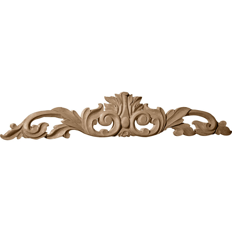 Feuille verte au centre avec volutes, H 6 1/4 po x l 36 1/2 po x P 1 po, Aulne
