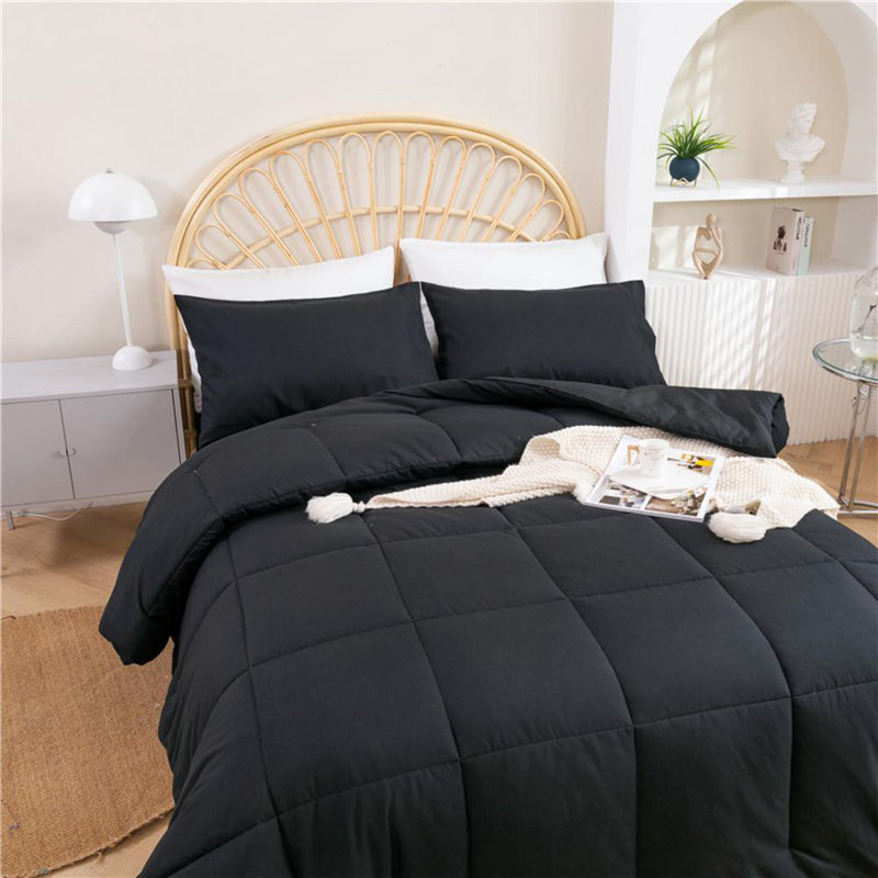 Ensemble d'édredon réversible en mélange de coton 5 pièces, Noir, noir, noir, noir, Édredon grand + 4 pièces supplémentaires