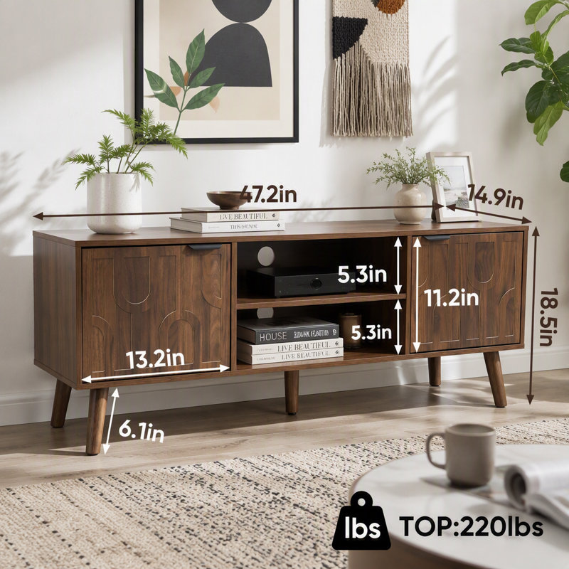 Meuble télé de style années 50 avec pieds en forme de trombone et rangement
