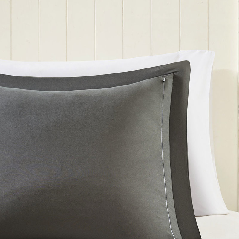 Édredon doux et simple / simple TG avec taies de fermeture à glissière cachées 3M et diamant chaud alternatif, Noir/gris