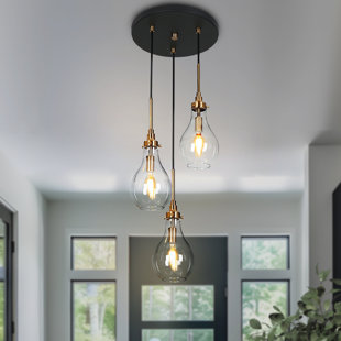 Hooman 3 - Light Cluster Teardrop Pendant Black and Brass with Glass shade 11.8 inches W Ceiling Base