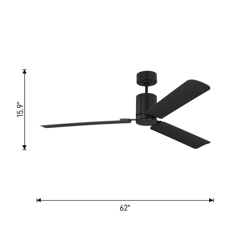 Visual Comfort Fan Cleancut Smart 62 LED Indoor Ceiling Fan with Threaded Downrod, Midnight Black ABS blades and Handheld Remote