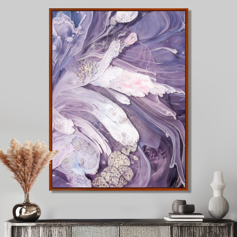 Mauve liquide Art Ripples - art mural moderne sur toile, H 32 po x l 16 po, Reproduction avec cadre flottant, Brun