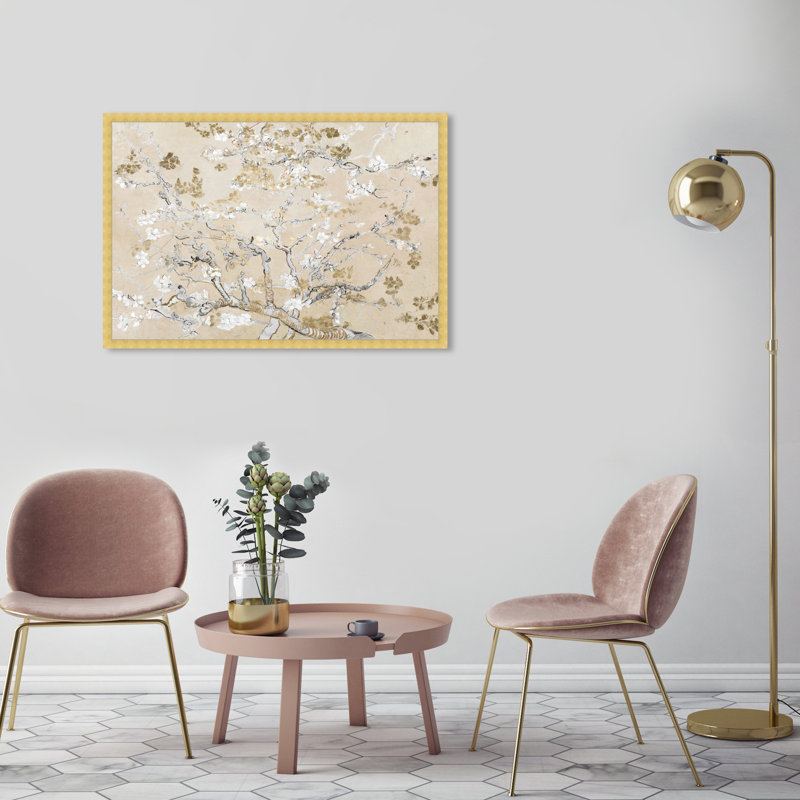 Van Gogh In Golden Blossoms " Van Gogh In Golden Blossoms Tree " Painting Print, Gold Framed, 26" H x 38" W