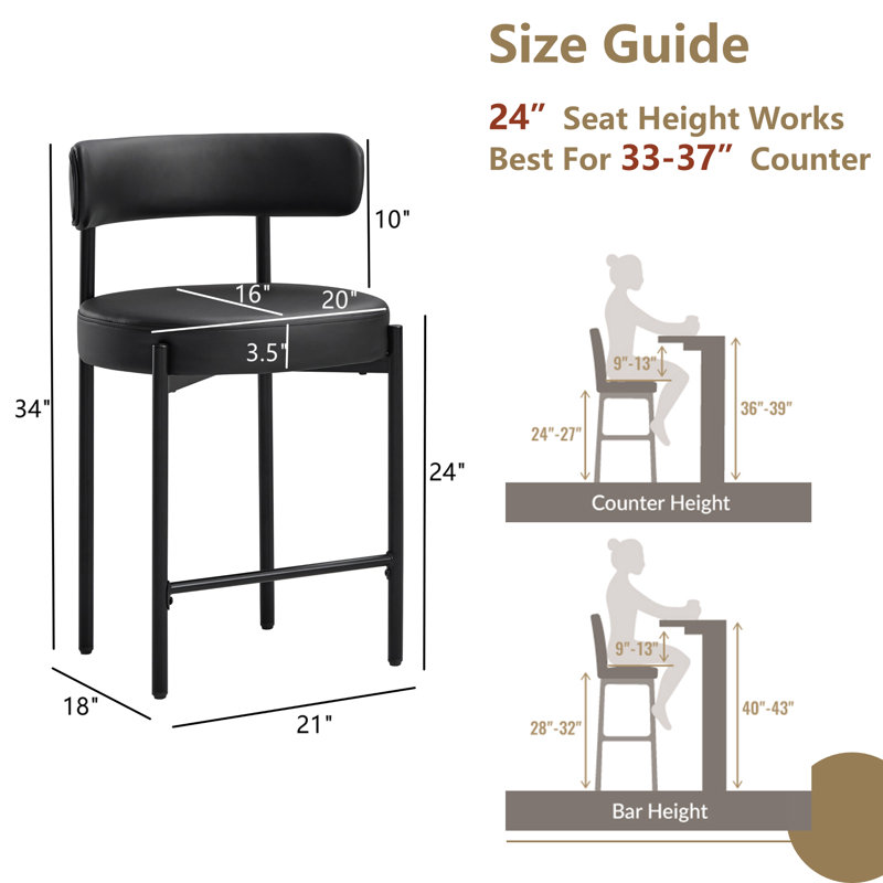 Najira Upholstered 24'' Counter Stool with Metal Frame, 3, Matte Black