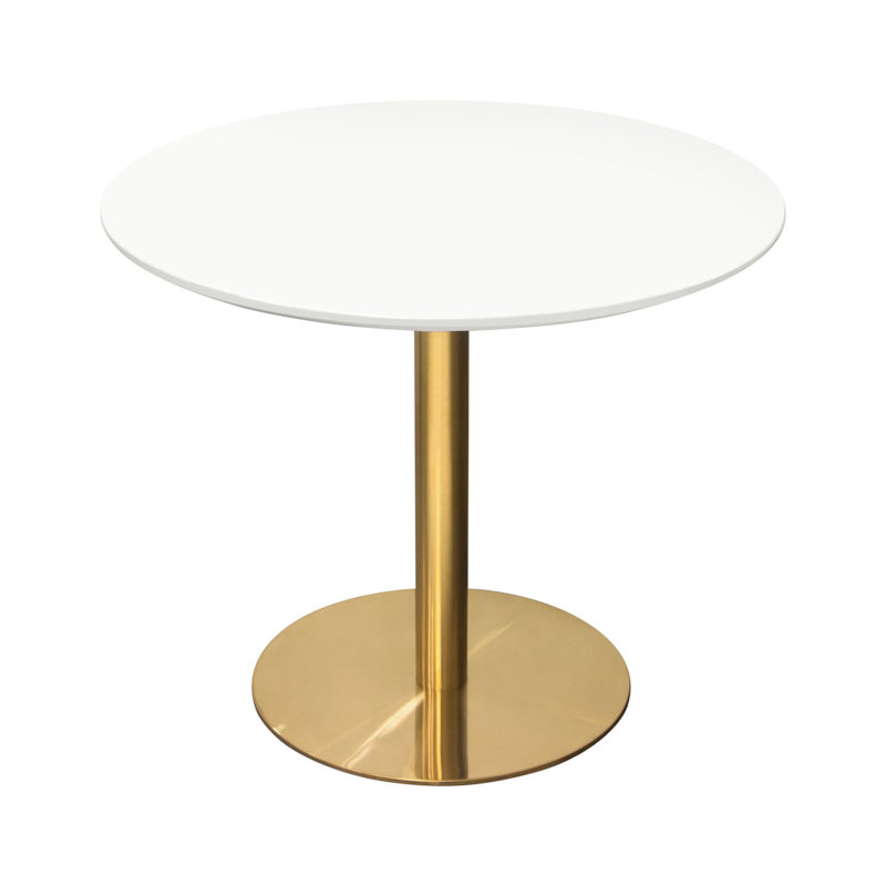 Table de salle à manger Rely, plateau rond laqué blanc, base en métal doré, H 30 po x L 36 po x l 36 po