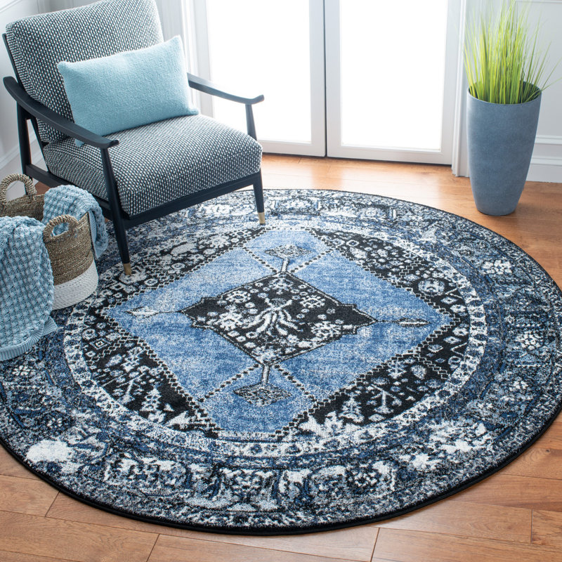 Tapis oriental bleu / gris Carwyn, Rond 6 pi 7 po