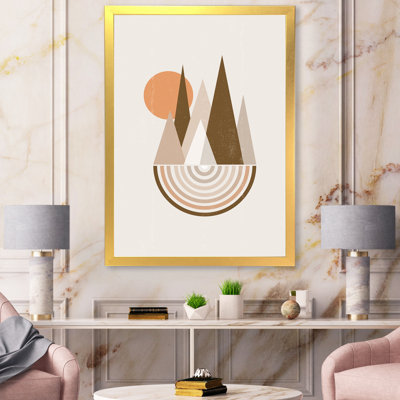 Paysage de montagne minimaliste avec pleine lune rouge - impression sur toile