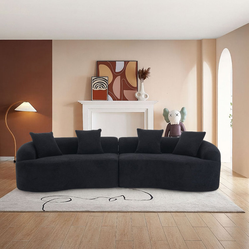 Modern Minimalist 3-Seater Frame-Free Compressed Chenille Upholstered Sectional Sofa, Black
