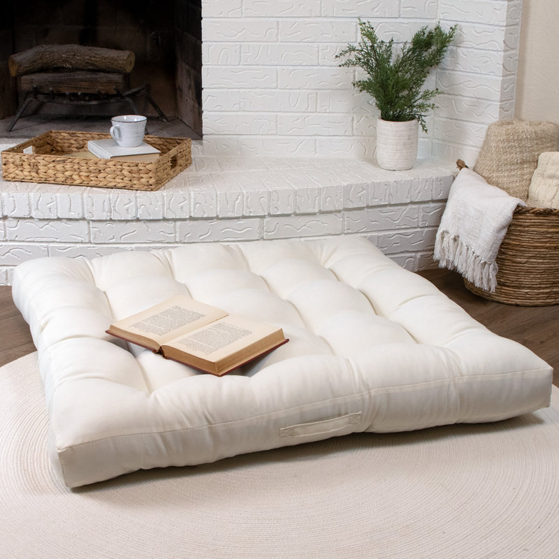  40" Floor Pillow with Tufting & Handle, Ivory